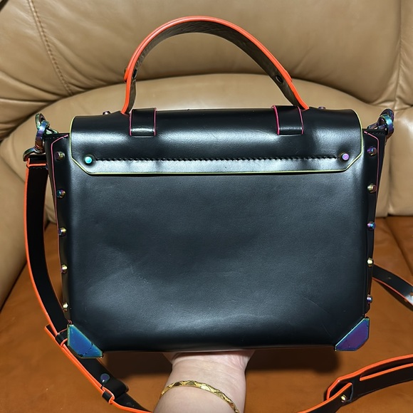 🔥🔥🔥Michael Kors Manhattan Black Leather Multicolor Top Handle Crossbody Bag - Picture 8 of 16